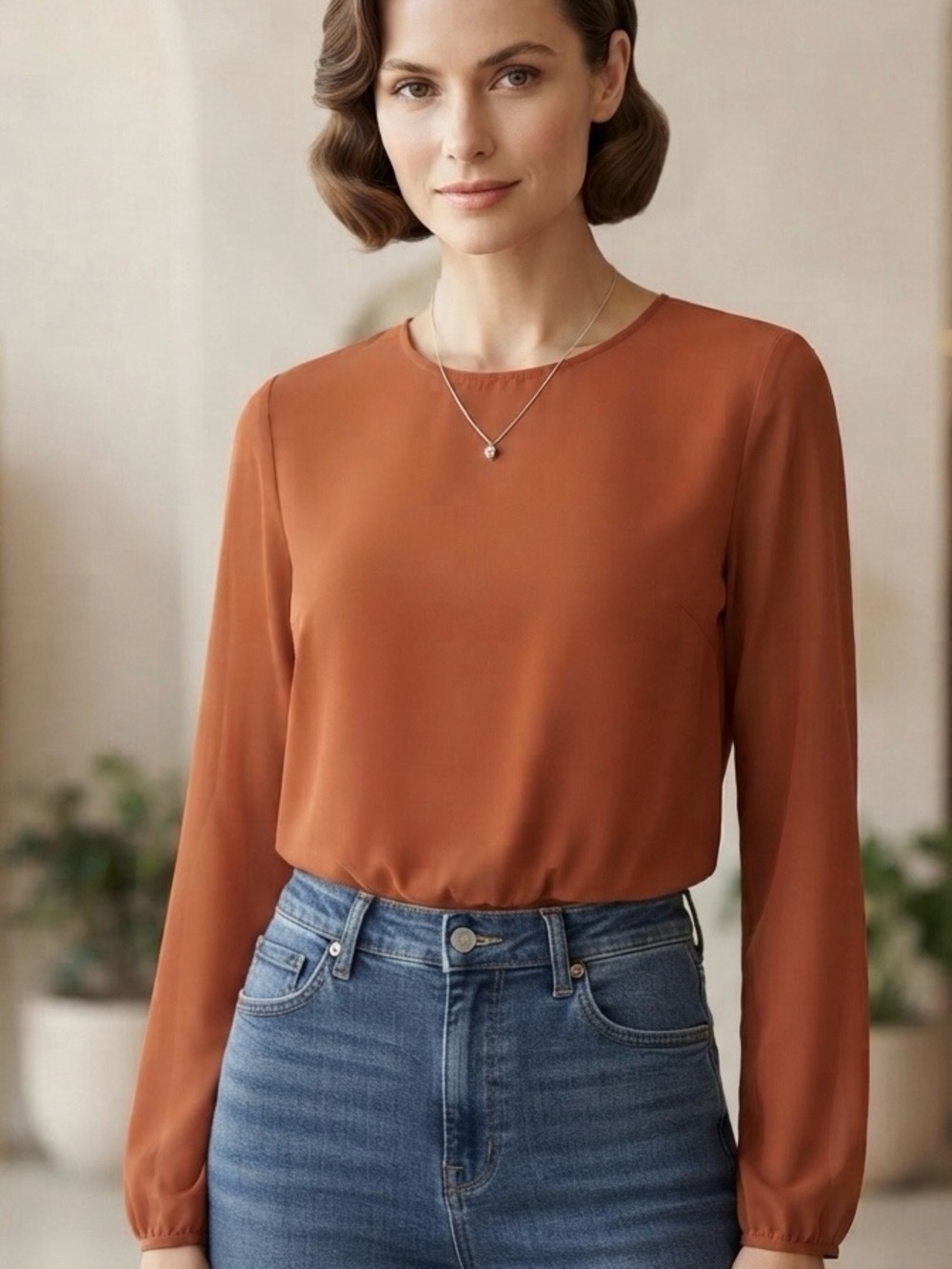 Express Rust Orange Long-Sleeve Bodysuit